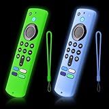 2-Pack Glowing Green + Glow Blue Remote Cover for Amazon Fire TV Stick 4K Select, 4K Plus, HD, 3rd Gen., 4K Remote Controls, Anti-Slip Silicone Protective Case with Lanyard, GITD!