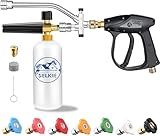 Selkie Foam Cannon with Pressure Washer Gun and Dual Connector, 3-in-1 Car Foam Cannon Kits with 1/4 Inch Quick Connector, 7 Pressure Washer Nozzle Tips, Dual-Connector Accessory
