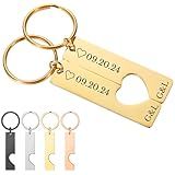 BPTZPL Personalized Keychains with Name/Date/Text/Logo, Stainless Steel Personalized Gifts for Men Women Couple (Gold Set)