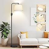 【Upgraded】 Dimmable Floor Lamp, 1000 Lumens LED Edison Bulb Included, Arc Floor Lamps for Living Room Modern Standing Lamp with Linen Shade, Tall Lamp for Bedroom Office Dining Room- Black