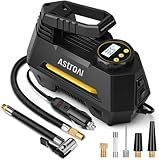AstroAI Tire Inflator Portable Air Compressor Air Pump for Car Tires-Car Accessories, 9.8Ft Cord-12V DC-Powered Auto Pump with Digital Pressure Gauge, Emergency LED Light for Bicycle, Balloons, Yellow
