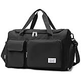 Suruid Sports Gym Duffel Bag with Shoes Compartment and Dry Wet Separated Pocket for Men and Women - Overnight Weekender Training Handbag Yoga Bag - Black
