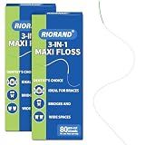 RioRand 3-in-1 Orthodontic Floss Threaders for Braces, Bridges & Implants - Pre-Cut Strands with Stiffened End & Spongy Expanding Floss, PFAS-Free 160 Count (Pack of 2)
