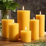 Natural Beeswax Candles Set of 6, Handmade Beeswax Pillar Candles Set, 6 Sizes, 100% Pure Unscented Bees Wax Candle, Honey Aroma Pillar Candles Bulk, for Calming, Relaxing, Air Purification