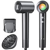 Hair Dryer, 150000 RPM Ionic Hair Dryer Portable Lightweight Blow Dryer with 500 Million Negative Ions, Fast-Drying, Lightweight and Quiet with Diffuser & Nozzle, Perfect for Home and Travel-Black