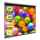 VIVOHOME 120 Inch 1:1 Pull Down Projector Screen, HD 4K Retractable Movie Screen for Indoor Home Theater and Office, Manual Projection Screen with Auto Locking (84Wx84H Inch Display Area)
