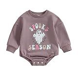 FYBITBO Newborn Halloween Outfit Girl Boy Spooky Season Romper Bubble Sweatshirt Bodysuit Fall Halloween Baby Clothes (Purple-Spooky Season Romper, 6-12 Months)