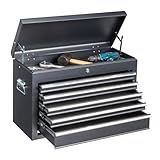 Winado 24" Portable Metal Tool Box, 5 Drawers Toolbox with Top Storage Tray, Carry Handle, Ball Bearing Runners, Lockable Tool Chest Cabinet for Garage, Warehouse, Repair Shop & Home, Black