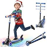 Kick Scooter for Kid 3-5 5-7,LED Lighted 3 Wheels,Folding Scooter, Lean to Steer,Adjustable Height,Widen Anti-Slip Deck, Heavy Duty Metal Toddler Scooters for Boys Girls 3-8 up to 150 LBs