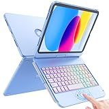 FUWANG Touch Keyboard Case for iPad (A16) 11th Generation 11 inch 2025&10th Gen 10.9 inch 2022, 360° Rotate for iPad 10th Generation Case with Keyboard, Backlit Keyboard Case with Pencil Holder, Blue