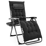 Sweetcrispy Zero Gravity Chair, Reclining Camping Lounge Chair for Indoor, Reclining Patio Chairs with Cup Holder Trays and Removable Cushion, Folding Recliner for Outdoor, Black