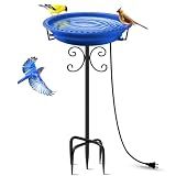 Daoeny 100W Heated Bird Baths for Outdoors, Winter Heated Birdbath, Blue