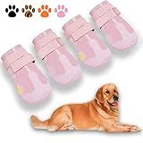 XSY&G Dog Boots,Waterproof Dog Shoes,Dog Booties with Reflective Strips Rugged Anti-Slip Sole and Skid-Proof,Outdoor Dog Shoes for Medium Large Dogs 4Pcs Pink-Size 6