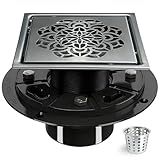 J.Y.Memorize 6 Inch Shower Drain, Square Shower Floor Drain Kit with Flange and Removable Cover Grate, AISI 304 Stainless Steel, Brushed Nickel