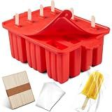 popsicle molds, Silicone ice pop mold Food Grade cakesicles mold for ice cream 50 popsicle sticks 50 popsicle bag (Red, 12 Cavities)