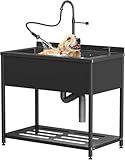 Stainless Steel Large Utility Sink, 41.7" × 23.2" × 38.9" Freestanding Sink with Cold and Hot Water Faucet,Hoses and Drain Kit,Freestanding Laundry Sink, for Kitchens, Bathrooms, Garage, Laundry Room