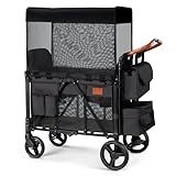ZTDM Wagon Stroller for 2 Kids, High Seat & 5 Point Harness, Foldable All-Terrain Wagon for Toddler with Canopy, Parent Organizer, Shoulder Bag, Adjustable Handlebar, Ultimate Double (Black)