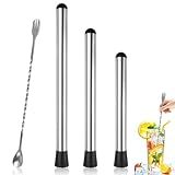 Muddler for Cocktails, 4 Pack Cocktail Muddler 8" 10" 12" and Bar Spoon Set, Stainless Steel Muddler Tool, Bar Accessories for Mojitos Fruit Lemon Drinks Party