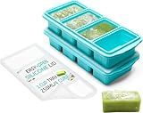 XOMOO Silicone Freezer Tray With Lid - Soup Freezer Container molds - Large Ice Cube Tray- makes 8 perfect 1 cup portions cubes, 2-Pack Freezer Storage Food Soups & Meal Prep - Oven & Dishwasher -Safe