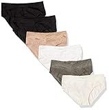 Warners Blissful Benefits Women's Dig-Free Comfort Waist with Lace Cotton Hipster Panties 6-Pack, Toasted Almond/Black/White/Bodytone Polda Dot/Stone Crystal Web/Black, 2XL