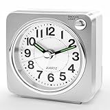 Lamisola Minimalist Battery Analog Travel Alarm Clock, Silver Table Desk Shelf Clocks for Bedrooms, Beside Clock for Kids Seniors, Ascending Alarm, Maximalist Decor, Silver