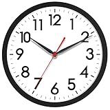 AKCISOT Wall Clock 10 Inch Silent Non-Ticking Modern Clocks Battery Operated - Analog Small Classic for Office, Home, Bathroom, Kitchen, Bedroom, School, Living Room(Black)