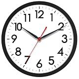AKCISOT 10 Inch Wall Clock, Silent Battery Operated Analog Clock, Black