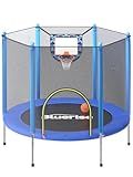 BLUERISE 55IN Toddler Trampoline for Kids Indoor Play for Kids Basketball Hoop Attachment with Enclosure Net Easy to Assemble Recreational Trampoline