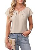 Blooming Jelly Womens Business Casual Tops Short Sleeve Work Dressy Tops Summer Shirt Blusas Elegantes para Mujer (M, Apricot)