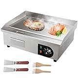 VEVOR Commercial Electric Griddle, 22", 1600W Countertop Flat Top Griddle, Stainless Steel Teppanyaki Grill w/Iron Cooking Plate, 122-572℉ Adjustable Temp Control 2 Shovels & Brushes, 110V