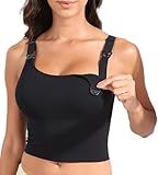Suekaphin Nursing Bra Longline Tank Top Crop,Supportive Workout Sport Maternity Bra,Wide Straps Sewn Cups Pullover for Breastfeeding,Balck,Large Black