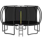 JUMPZYLLA Trampoline Outdoor 8FT 10FT 12FT 14FT 15FT 16FT with Enclosure and Ladder, ASTM Approved Recreational Trampoline for Kids and Adults, Anti-Rust Coated Frame (Black, 16FT)