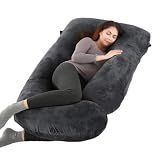 ALLOPERA Pregnancy Pillows for Sleeping, 57-Inch U-Shaped Full Body Maternity Pillow with Adjustable Fill and Removable Washable Cover, Back, Belly, Hip and Leg Support for Pregnant Women, Black Grey