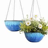 LESOASIS 10inch Hanging Planters for Indoor and Outdoor Plants, 2 Pack Hanging Planter with Drainage Hole, Round Hanging Flower Pots for Garden Home Decor (Blue Glaze)