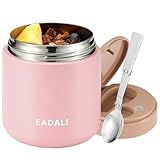 Eadali 15.2oz Kids Food Jar for Hot Food – Vacuum Insulated Lunch Container with 316 Stainless Steel Interior, Leakproof Wide Mouth & Foldable Spoon for School Meals