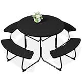 Best Choice Products 8-Person Outdoor Bench Patio Picnic Table, Circular w/ 4 Built-in Benches and Umbrella Hole, 2000lb Capacity - Black