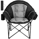 Romswi Oversized XXL Padded Camping Chairs for Adults, 1Pcs 500lbs Heavy Duty Support, 500G Ultra-Thick Cushion Sofa-Like Comfort, Folding Lawn Chair with Cooler Bag & Side Pockets, Black