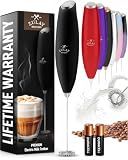 Zulay Kitchen Milk Frother Handheld Electric Whisk – Frother Wand, Durable Drink Mixer, Coffee Frother, Hand Blender, Frother for Protein Powder, Matcha & More - Black