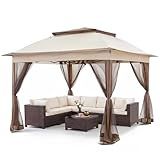 COOS BAY 11x11 Pop Up Gazebo with Mesh Netting, Instant Outdoor Canopy Tent, Water Resistant Shelter with UPF 50+ UV Protection, 121 Sq Ft Coverage, Beige