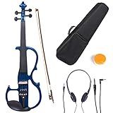 Cecilio 4/4 CEVN-2BL Electric/Silent Violin with Ebony Fittings in Blue Metallic Varnish (Full Size) – Ideal for Practice and Performance