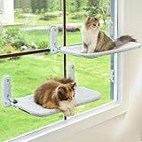 Zoratoo 2PC Cat Window Perch Cordless Foldable Cat Hammock Bed for Window with Metal Frame and Reversible Cover, Large Suction Cups Window Resting Seat for Indoor Cats (Cat Bed, M-2PC)