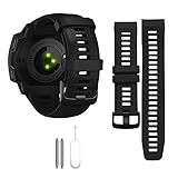 Threeeggs Sport Bands Compatible with Garmin Instinct Watch, 22mm Soft Silicone Waterproof Replacement Band Strap for Garmin Instinct 2 / Solar/Esports/Tactical Smartwatch (Black)