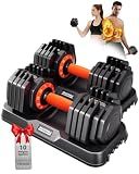 2026 Upgrade Adjustable Dumbbell Set 25lb/55lb, Small Increment in 3-6lb, 1 Hand Quick-Dial, 10-in-1 Adjustable Dumbbells with Tray, Anti-Slip Grip for Home Gym HIIT Strength Training