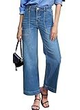 Astylish Women's Stretchy Breathable Loose Wide Leg Vintage High Waisted Jeans Tummy Control Casual Trendy Baggy Cropped Ankle Cute Denim Pants Spring Summer Dusk Blue Size 14