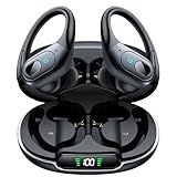 occiam Active Noise Cancelling Earbuds Wireless Bluetooth Headphones Ear Buds 90Hrs Playback Stereo Bass Earphones with Mic Over-Ear Hooks IPX7 Waterproof Headset for Work Sports Running Gym Black