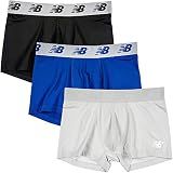 New Balance Men's No Fly Trunks Boxer Brief Underwear, Jacquard Waistband, Breathable Lightweight, Moisture Wicking (3 Pack), Black/Team Royal/Concrete, Medium