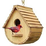 Bird House for Outside,Wood Birdhouses Outdoor, Wooden Bird House Bluebird Finch Cardinals Hanging Birdhouse for Garden Viewing