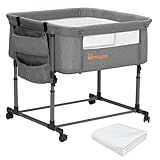 MTWML Twin Bassinet for 2 Babies,Portable Twins Crib with Storage Bag and Replaceable Mattress Cover,Adjustable Height Double Bedside Crib Attaches to Bed with Strap for 0-6 Months (Deep Grey)