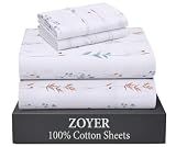 ZOYER 100% Cotton Percale Sheets Queen – Cooling Breathable Bed Sheets for Hot Sleepers, Crisp Hotel Style Bedding, Deep Pocket 16”, Lightweight Soft Durable 4 Pcs Sheet Set, Fairy Meadows