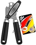 2PCS Can Opener Manual & Bottle Opener, Smooth Edge Manual Can Openers with Strong Magnet, Heavy Duty Stainless Steel Abrelatas Handheld Can Openers for Seniors- Premium Kitchen Supplies (Black)